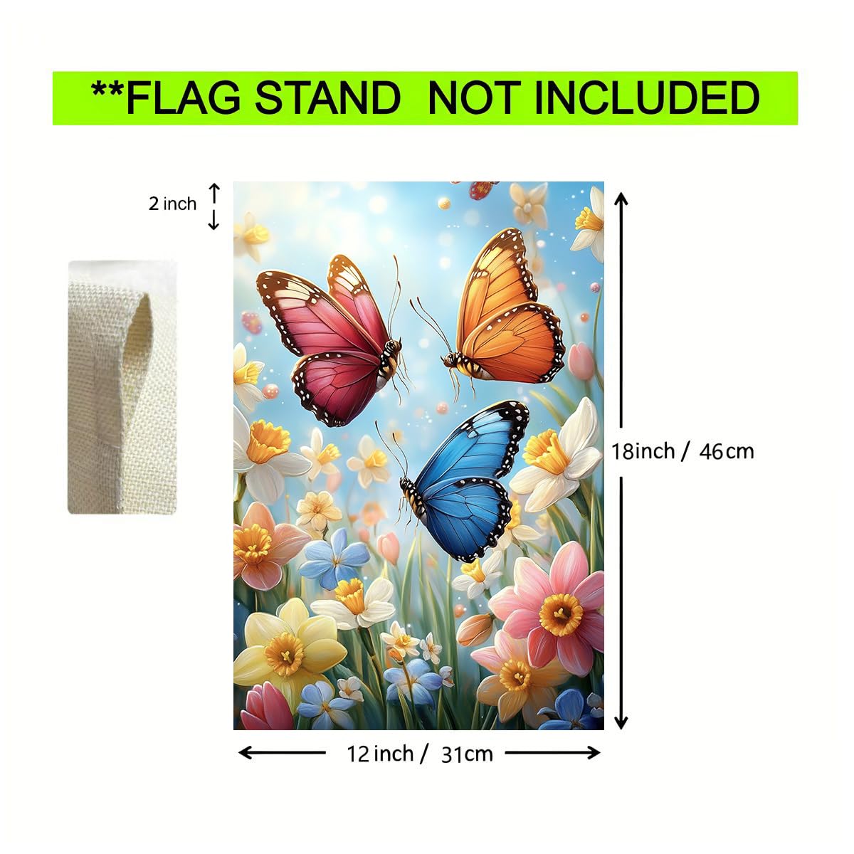 Close-up of JIGINOFV Butterfly Garden Flag detailing fabric texture