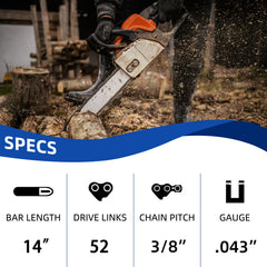 Close-up of JINFFR 14 Inch Chainsaw Chain with detailed specifications