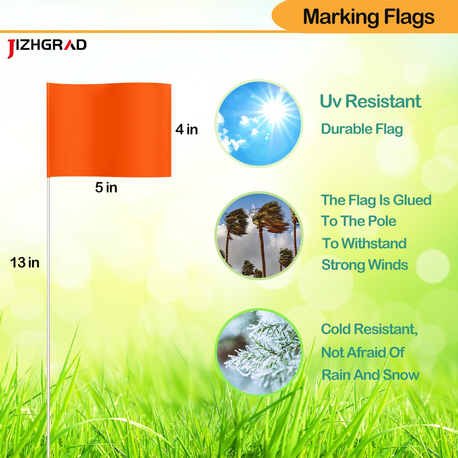 Close-up of JIZHGRAD marking flag and pole