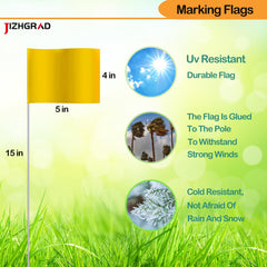 Close-up of JIZHGRAD marking flag showing bright yellow colour and sturdy pole