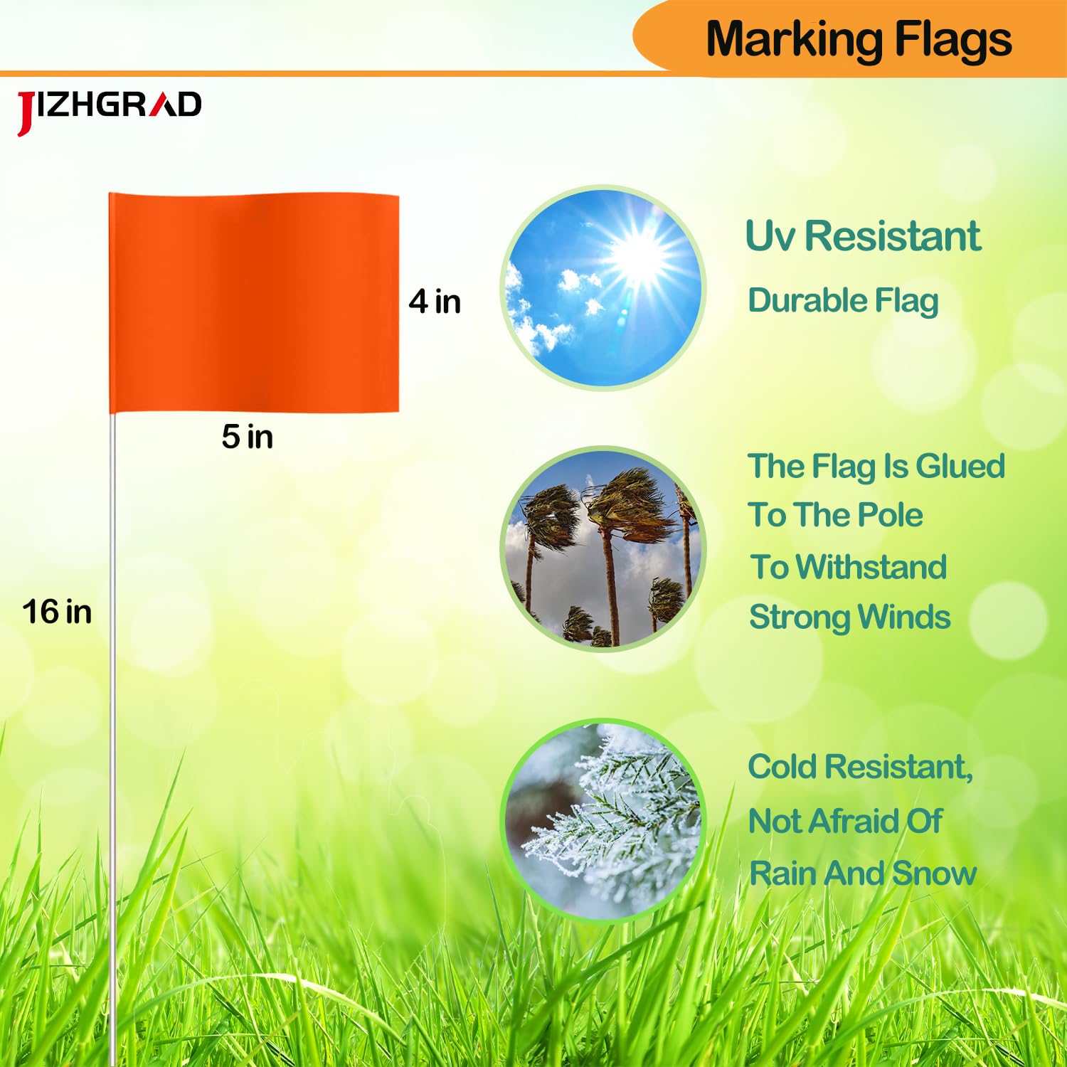 Close-up of JIZHGRAD marking flag with steel pole