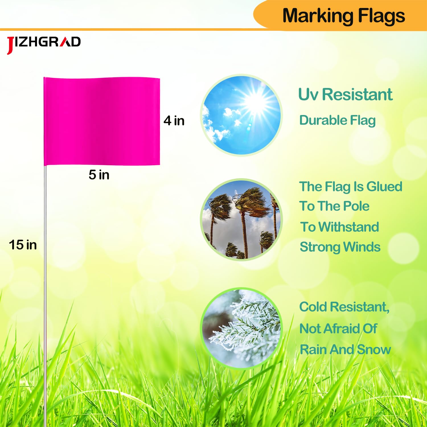 Close-up of JIZHGRAD Pink Marking Flag showing vinyl material
