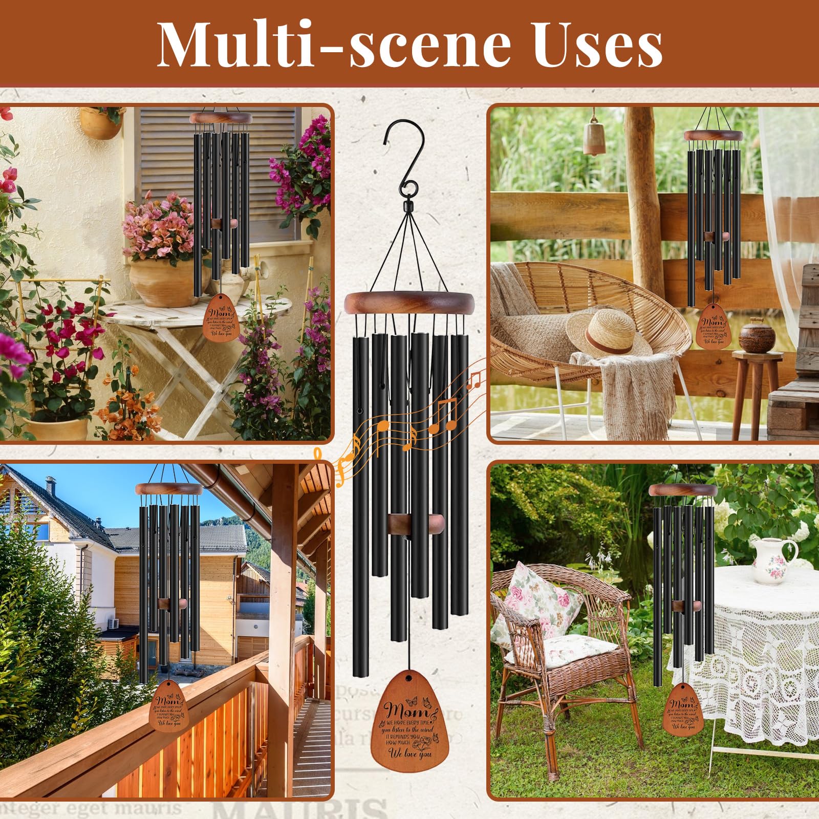 Close-up of JOBOSI Memorial Wind Chime's aluminum tubes