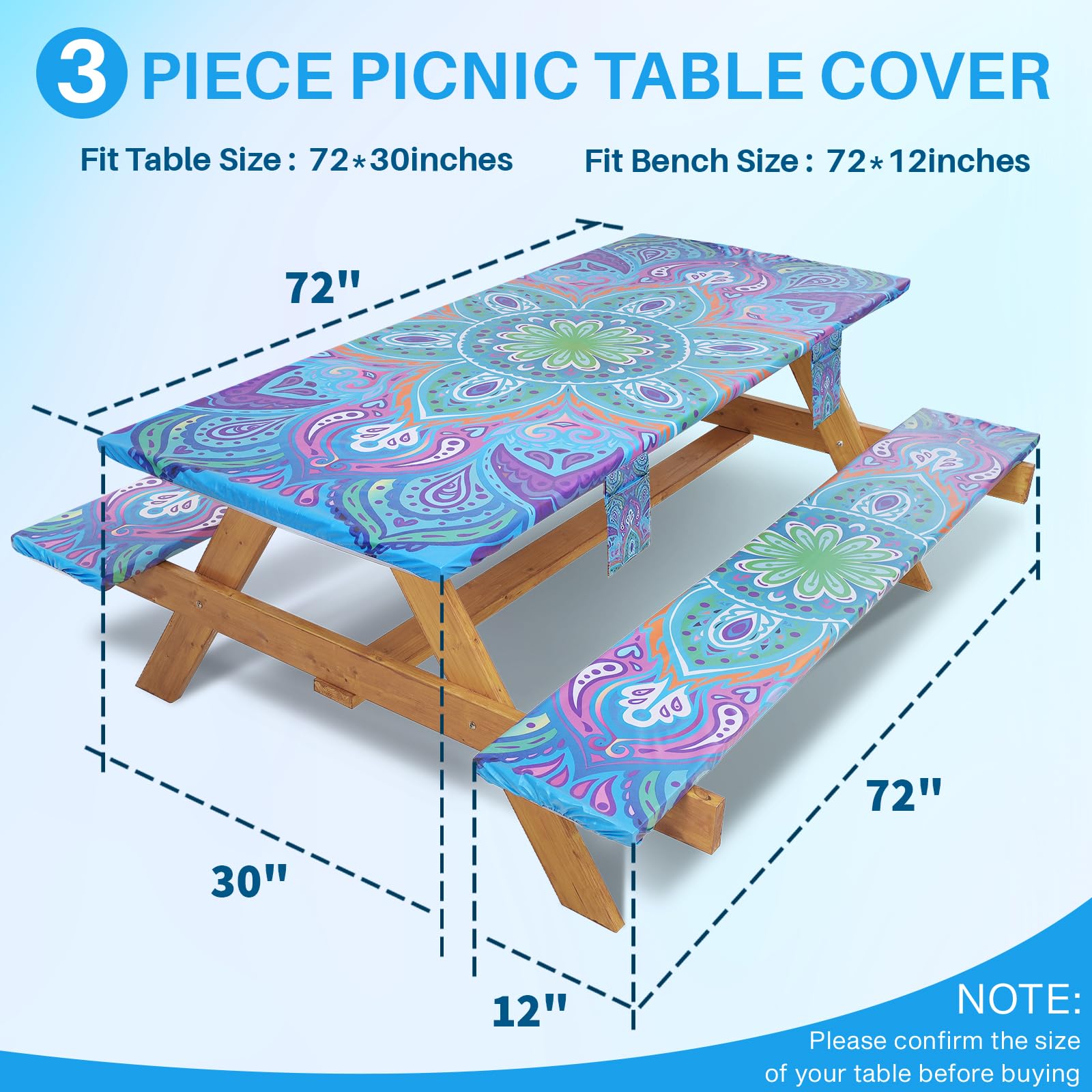 Close-up of Jobunai picnic table cover with elastic edge