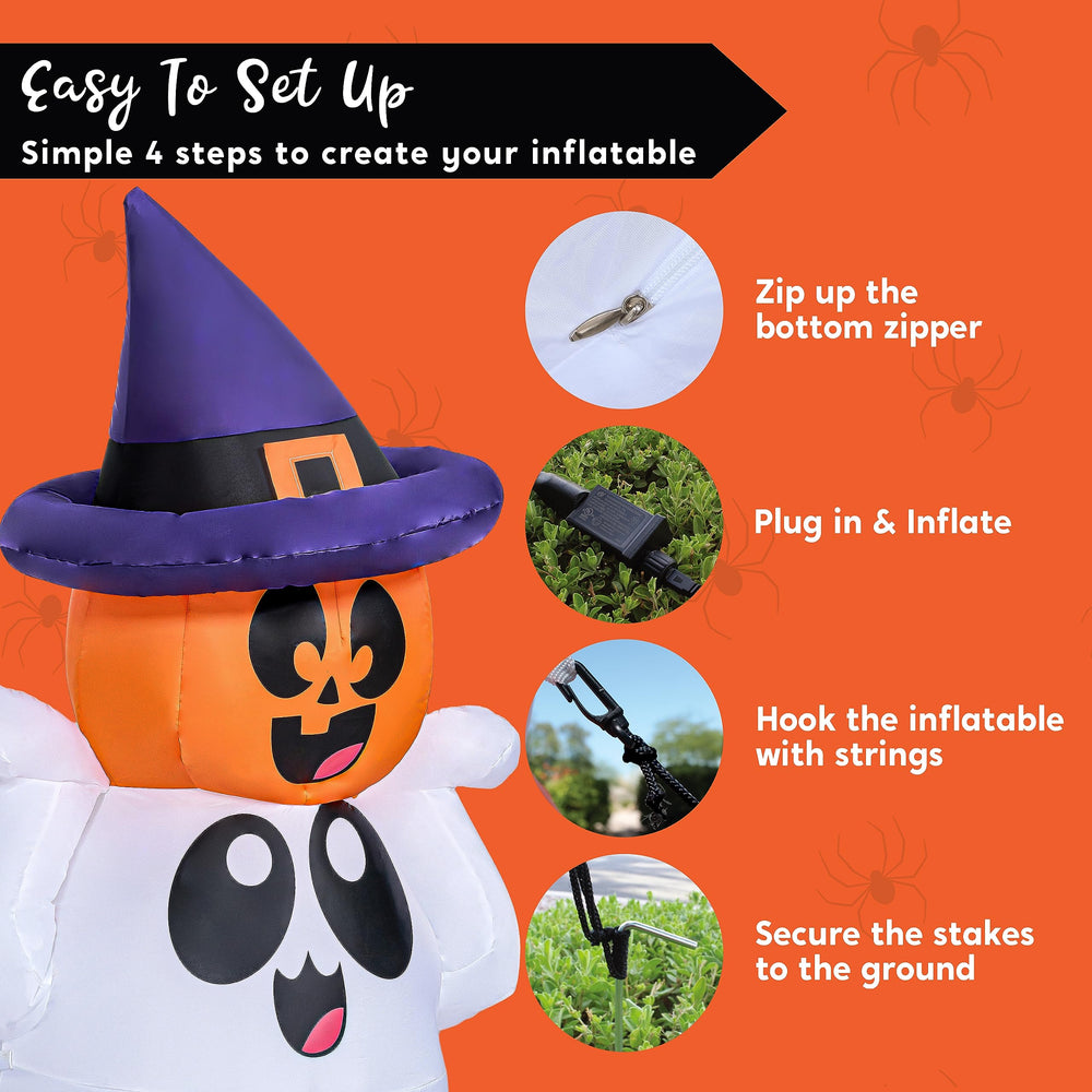 Close-up of Joiedomi 5 FT inflatable Halloween ghost's features