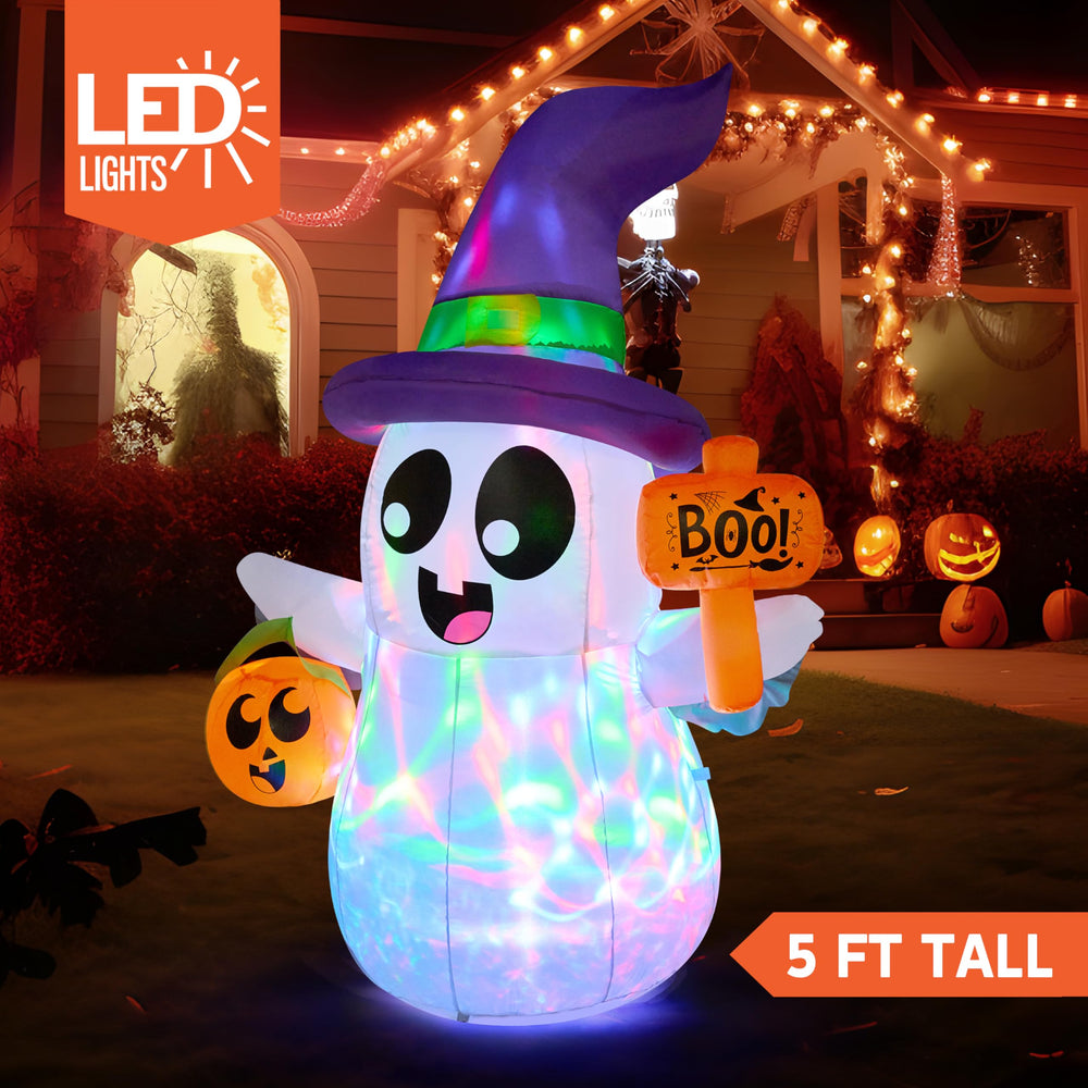 Close-up of Joiedomi Halloween inflatable ghost with colorful LED lights
