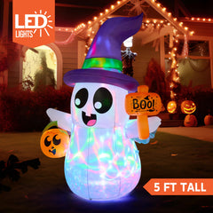 Close-up of Joiedomi Halloween inflatable ghost with colorful LED lights