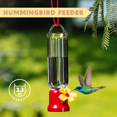 Close-up of Joiedomi Mini Hummingbird Feeder with flower-shaped sipping outlet