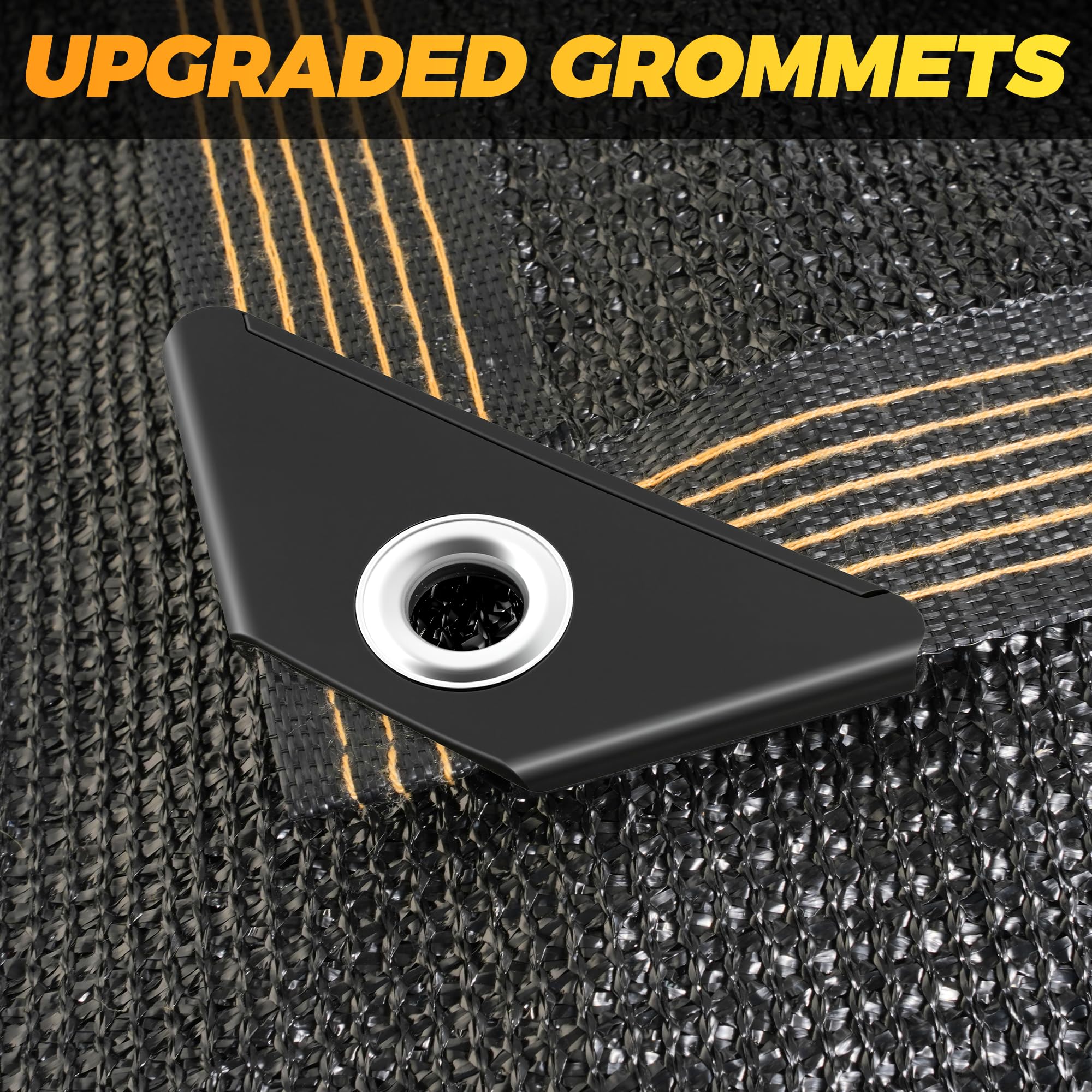 Close-up of JOJOLEE shade cloth grommets and fabric texture