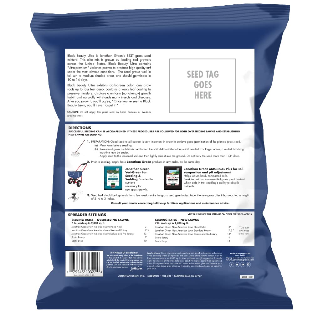 Close-up of Jonathan Green Black Beauty Ultra Grass Seed packaging