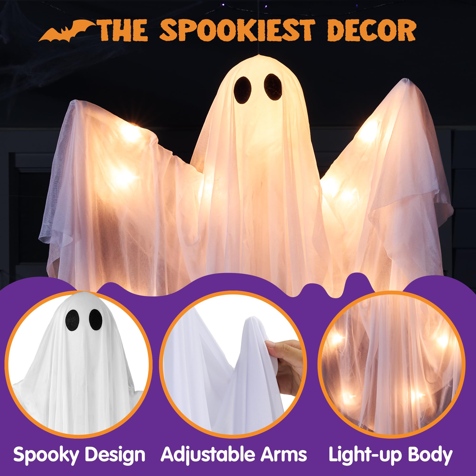 Close-up of JOYIN light up ghost's warm white LED light