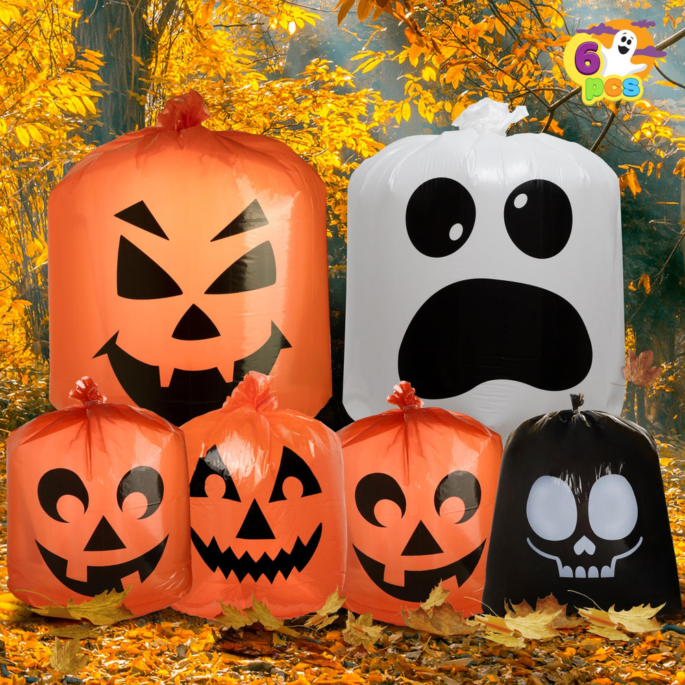 Close-up of JOYIN pumpkin design on Halloween Leaf Bags