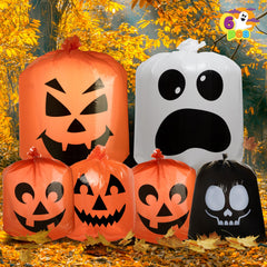 Close-up of JOYIN pumpkin design on Halloween Leaf Bags