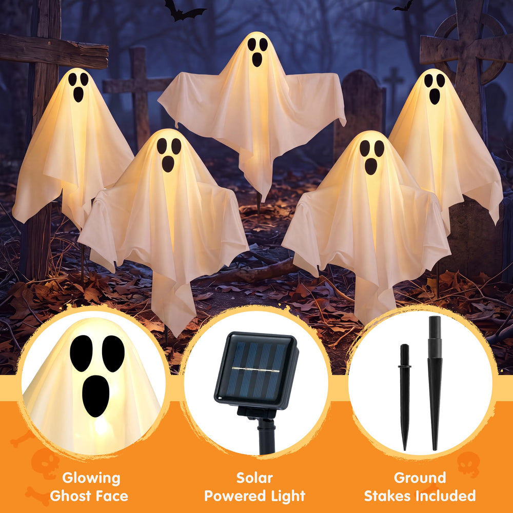 Close-up of JOYIN solar ghost light showing the solar panel
