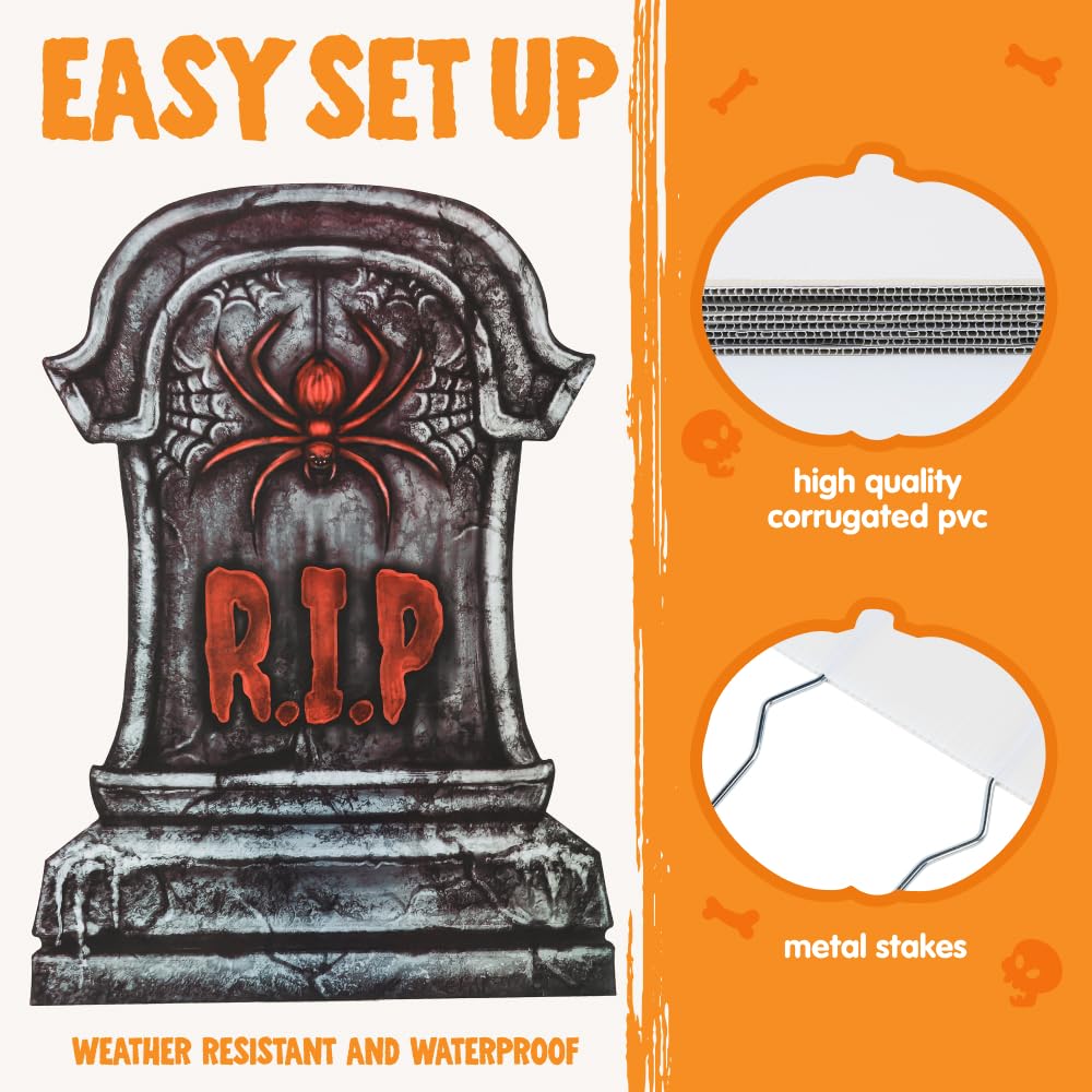 Close-up of JOYIN tombstone featuring spider design