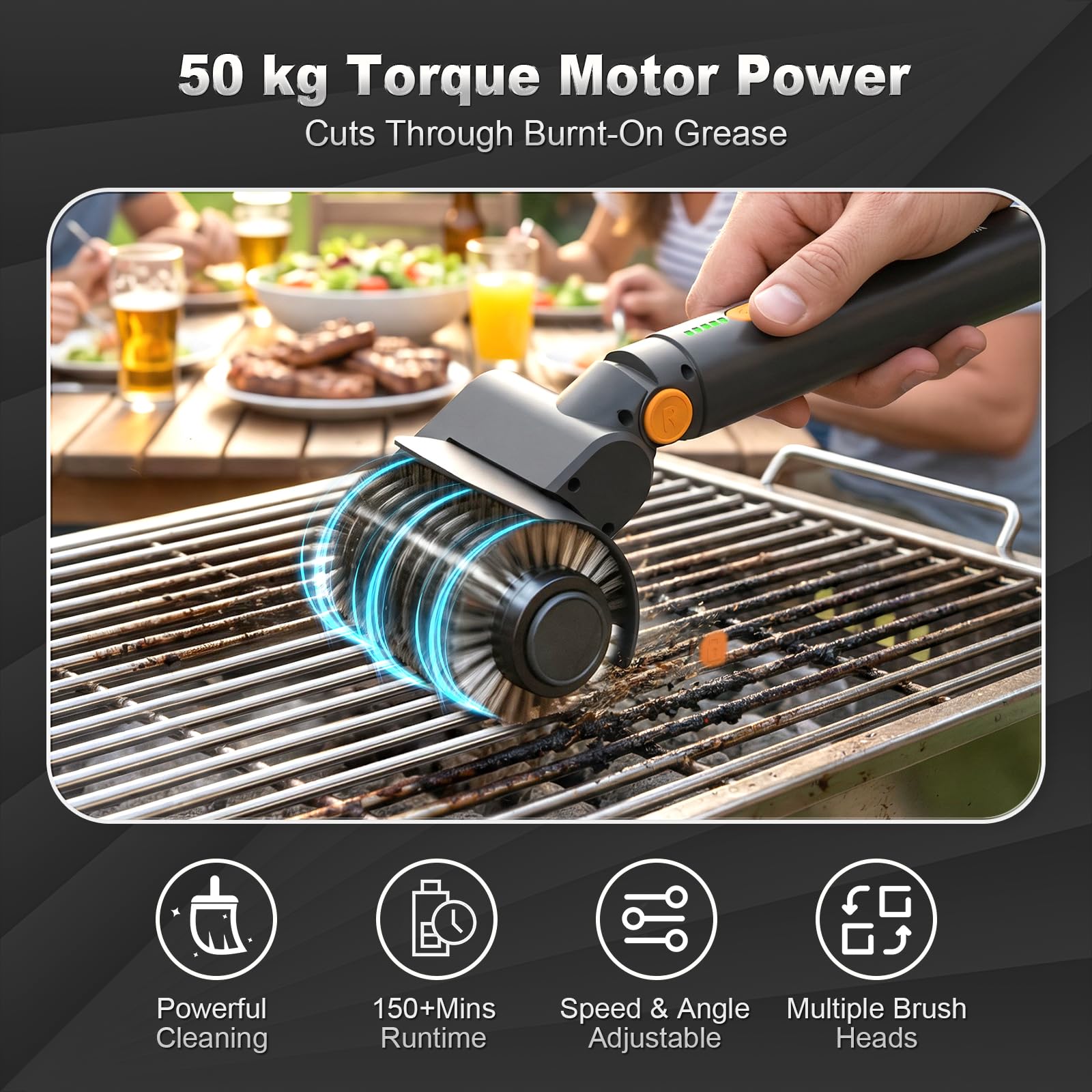Close-up of JOYWINK Electric Grill Brush steel bristles