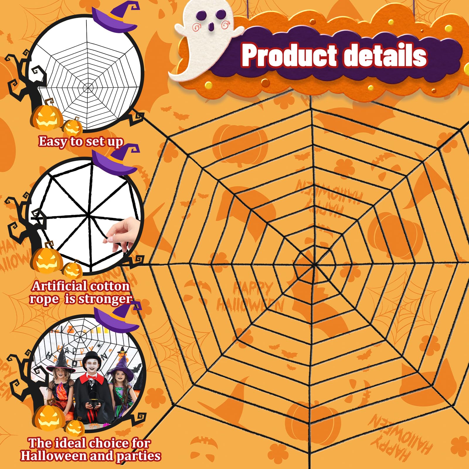 Close-up of Jremreo spider web decoration with tied ends
