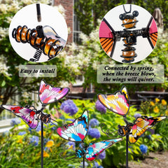 Close-up of Juegoal butterfly garden stake showing spring connection