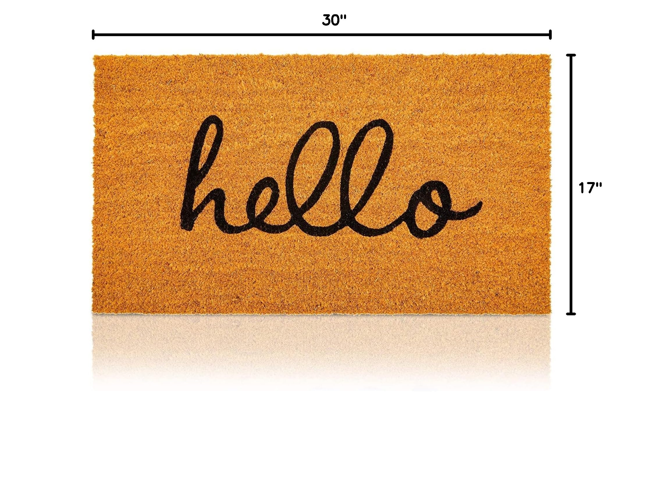 Close-up of Juvale Hello Coir Doormat natural coconut fibers