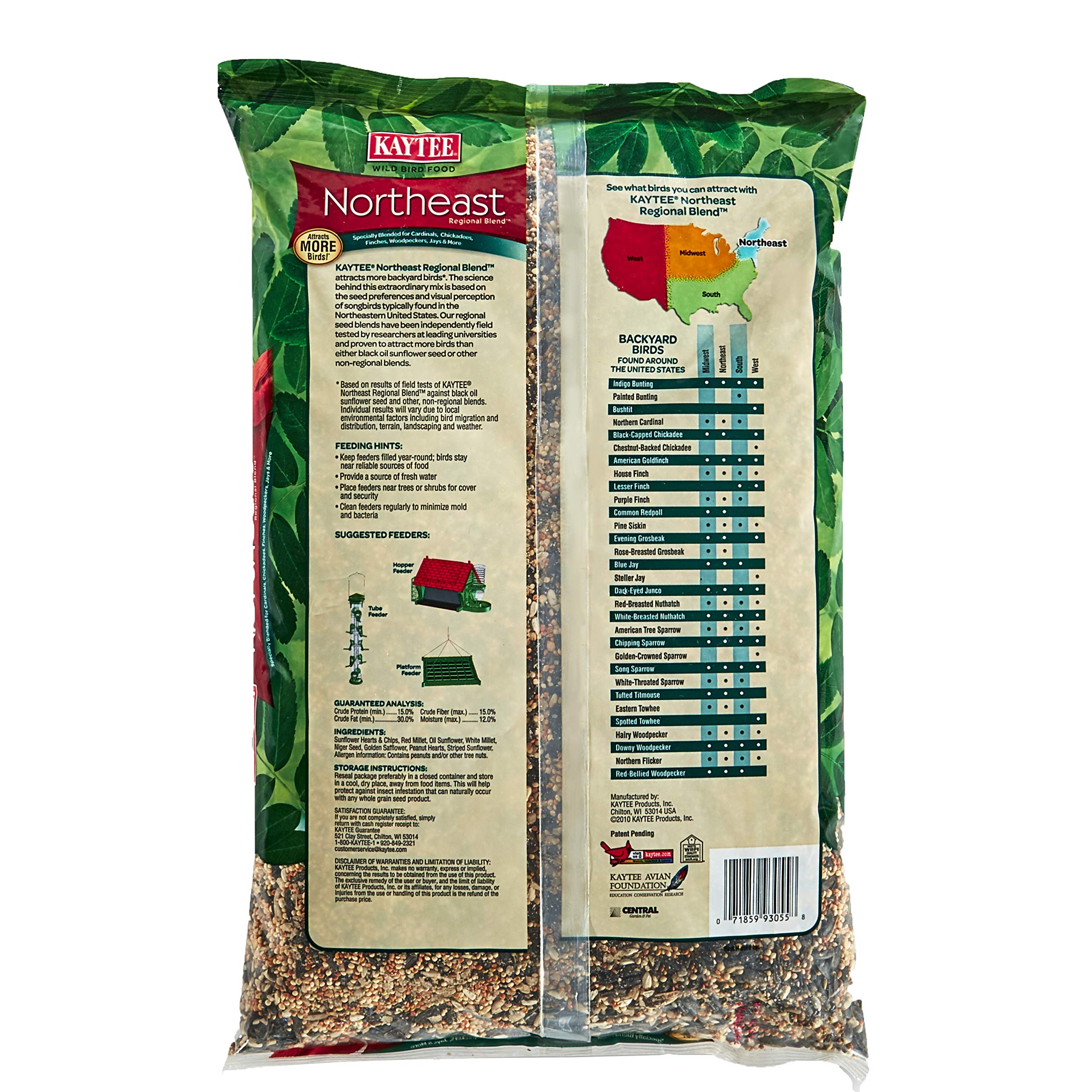 Close-up of Kaytee bird seed ingredients including sunflower hearts and millet