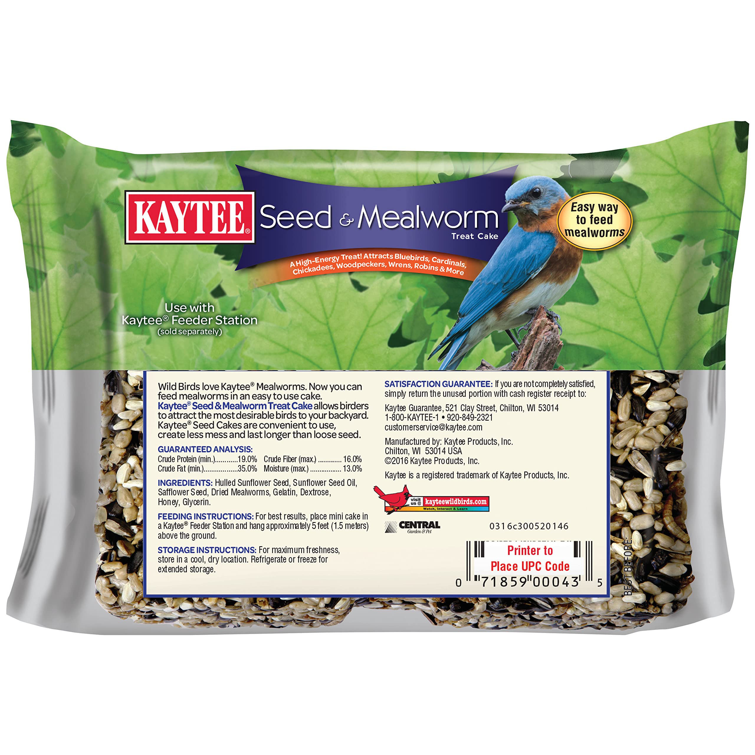 Close-up of Kaytee Wild Bird Seed & Mealworm Cake ingredients