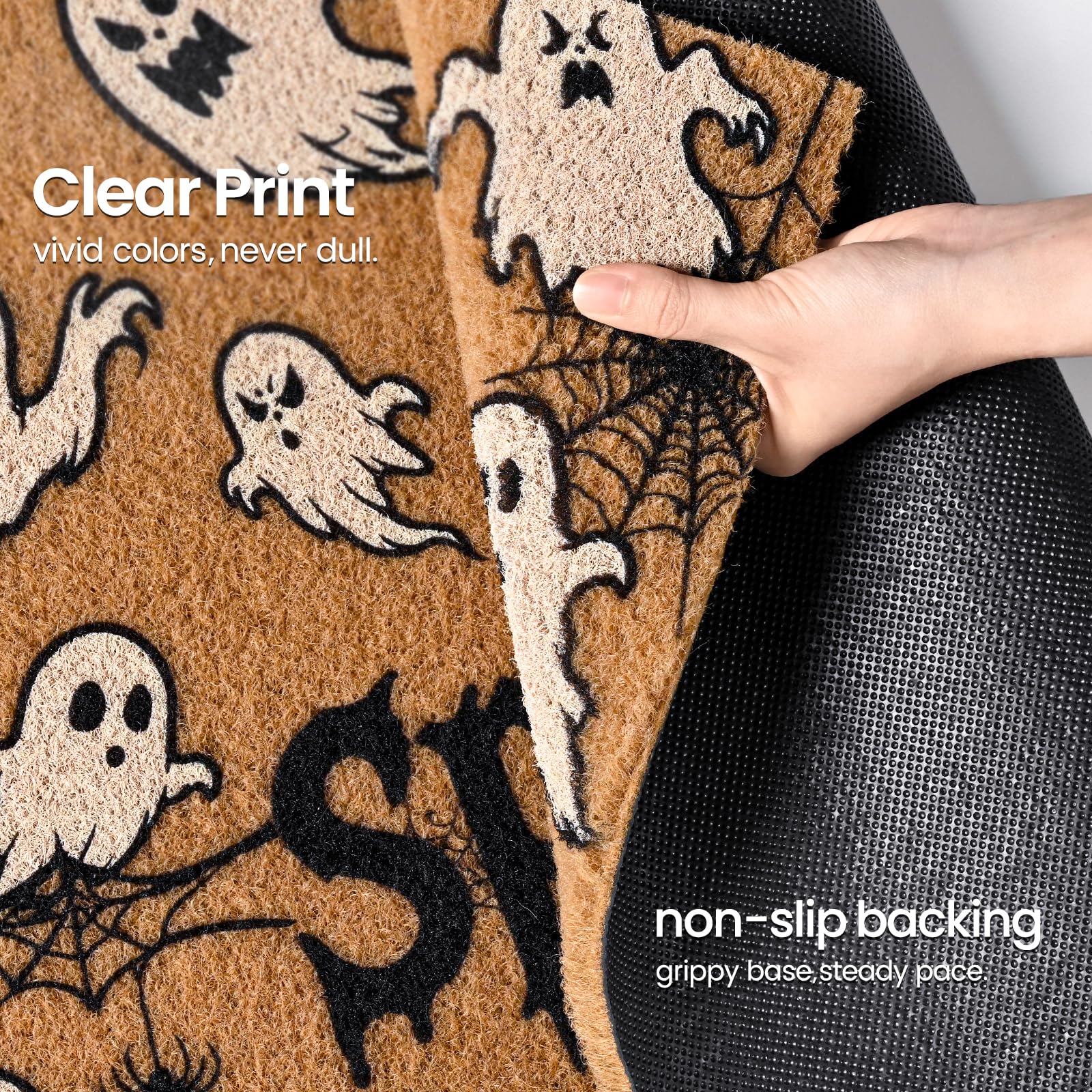 Close-up of Kelarea Halloween Door Mat Ghost pattern