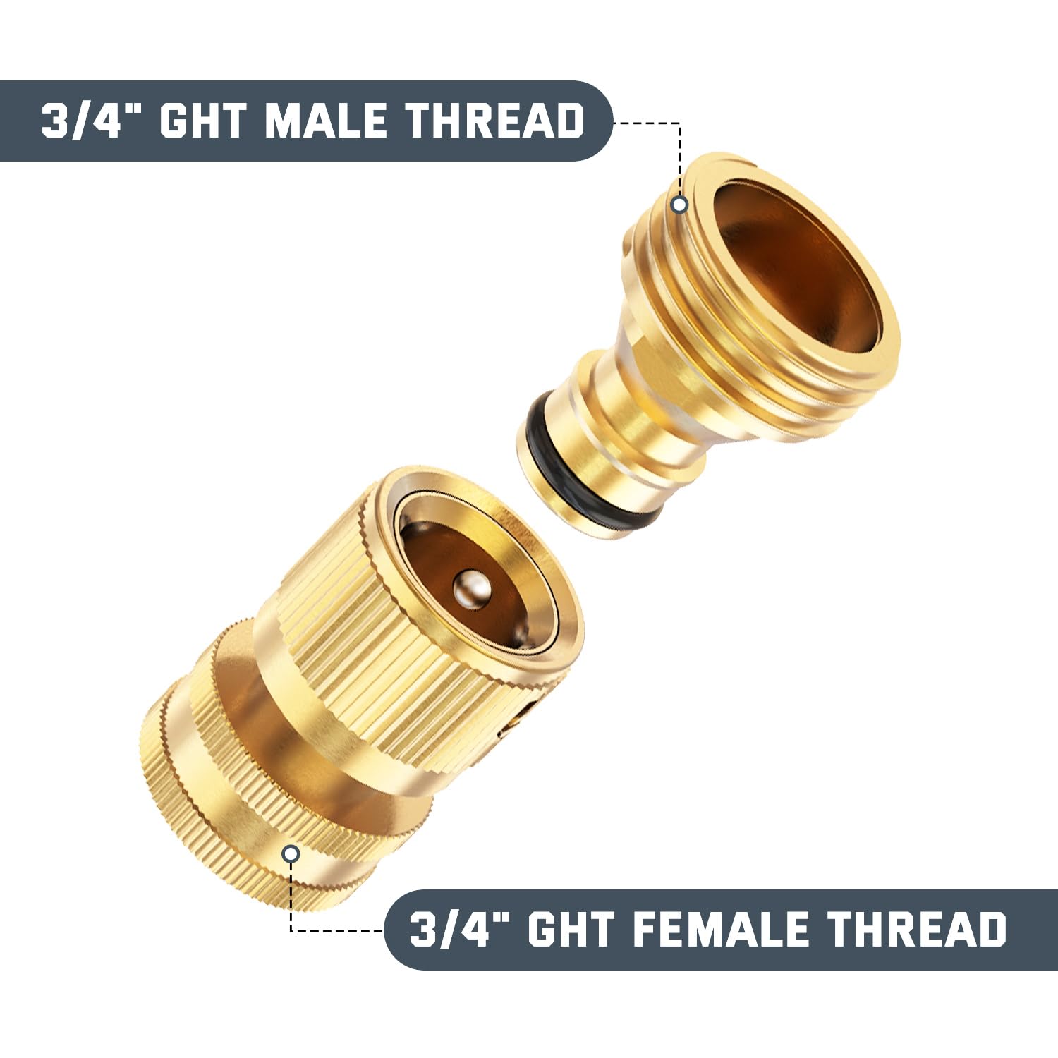 Close-up of Kesfitt solid brass hose connector with rubber washer