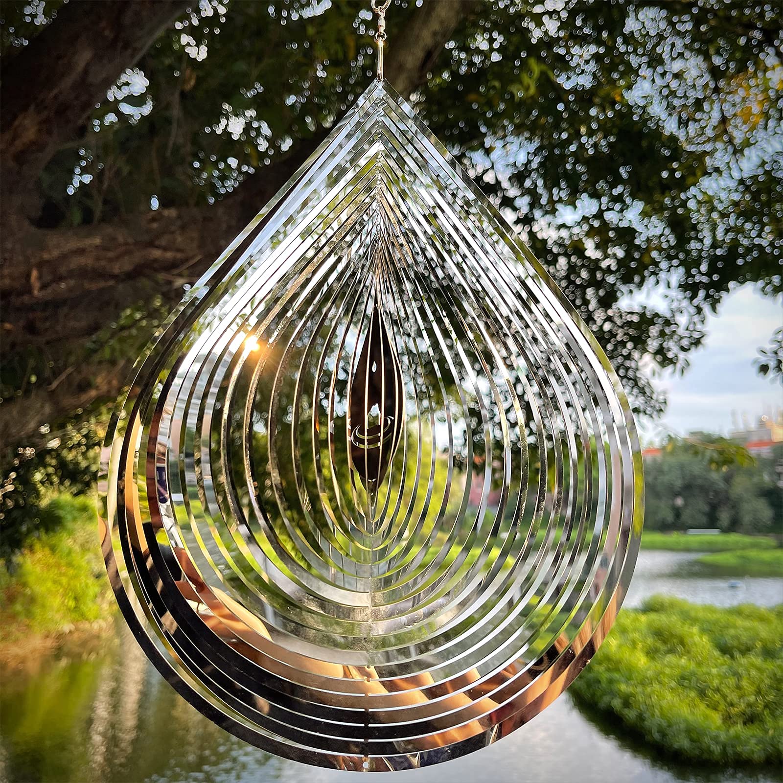 Close-up of Kexsscai stainless steel wind spinner detail
