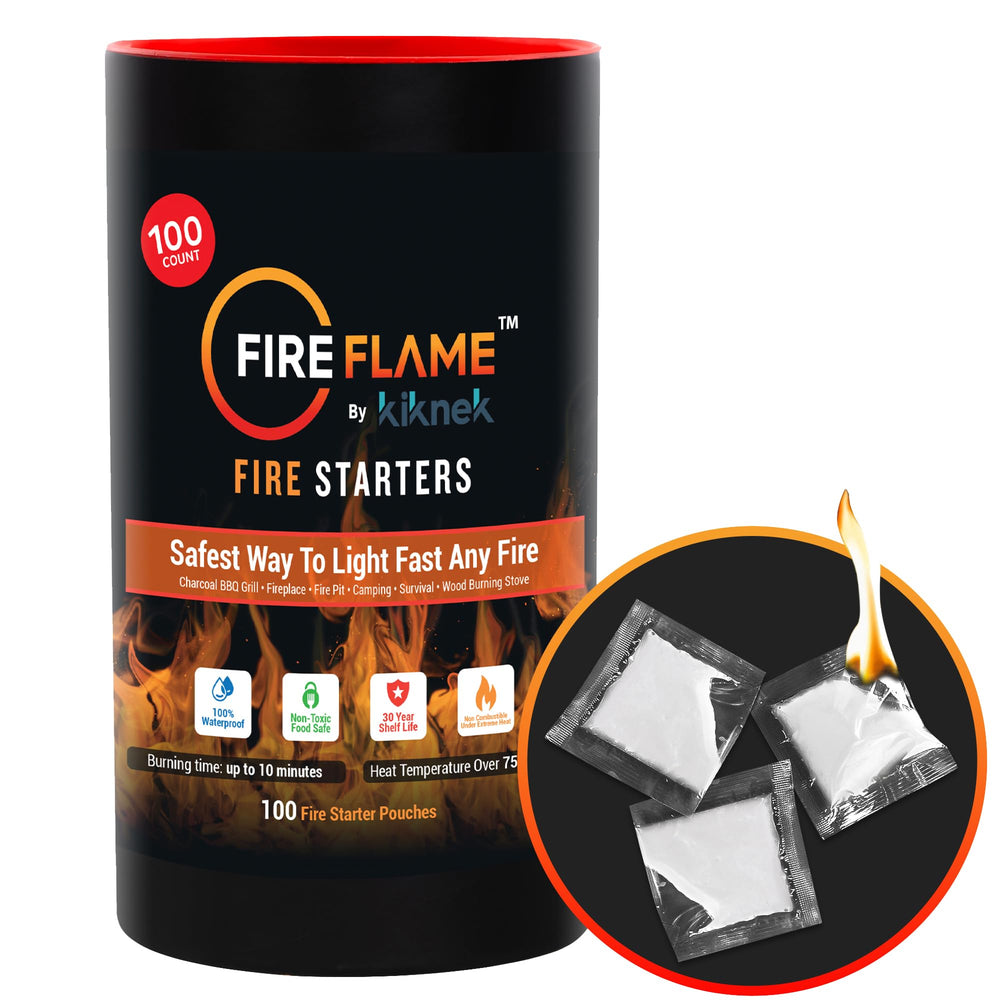 Close-up of kiknek FireFlame fire starter burning