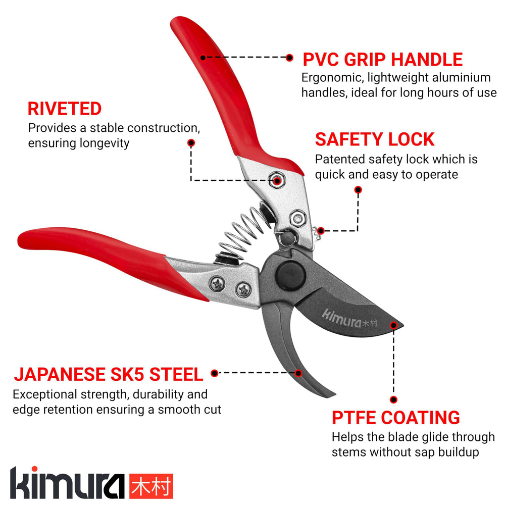 Close-up of Kimura pruning shears SK5 steel blade