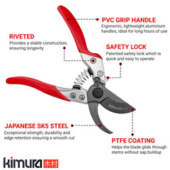 Close-up of Kimura pruning shears SK5 steel blade