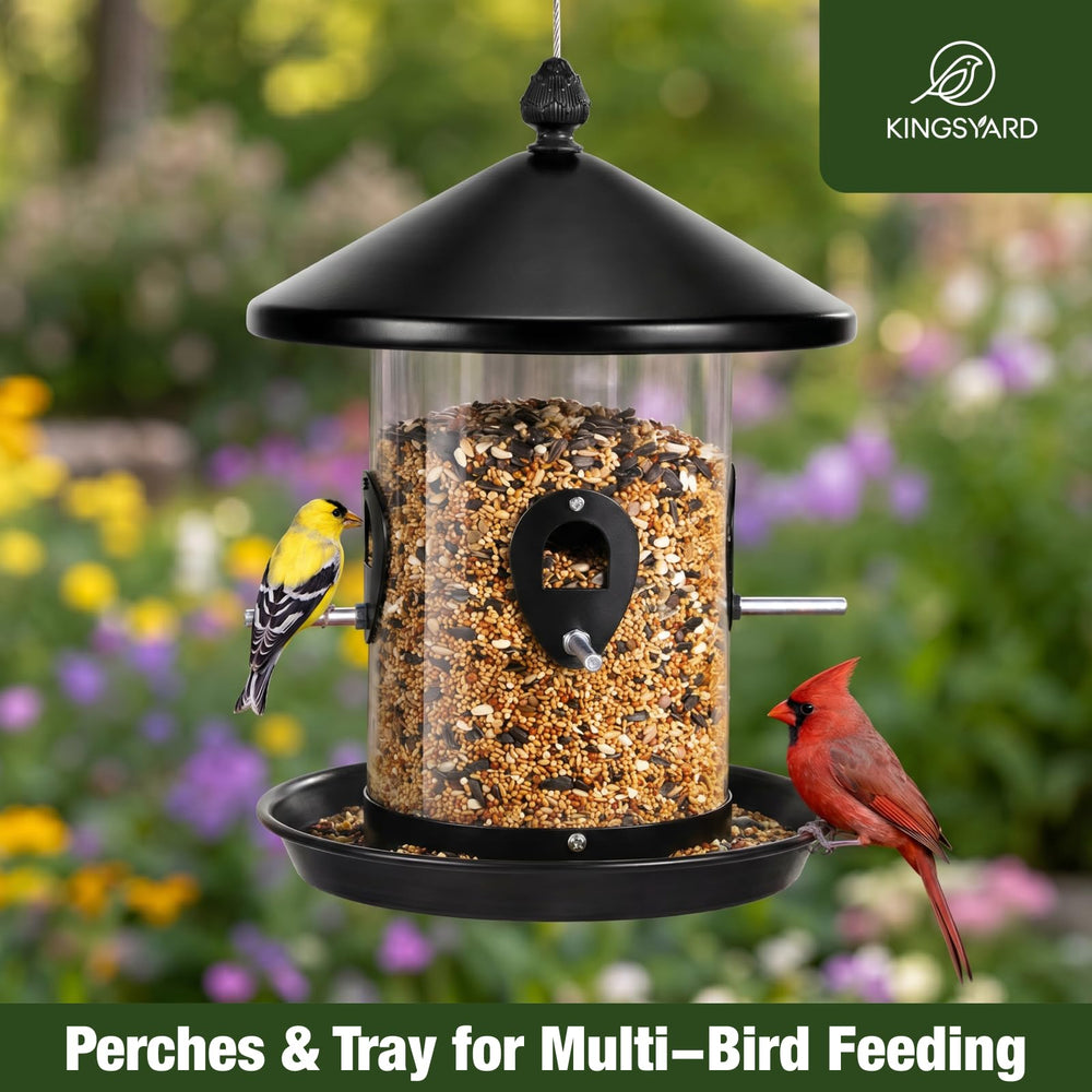 Close-up of Kingsyard Large Metal Bird Feeder lid and feeding ports