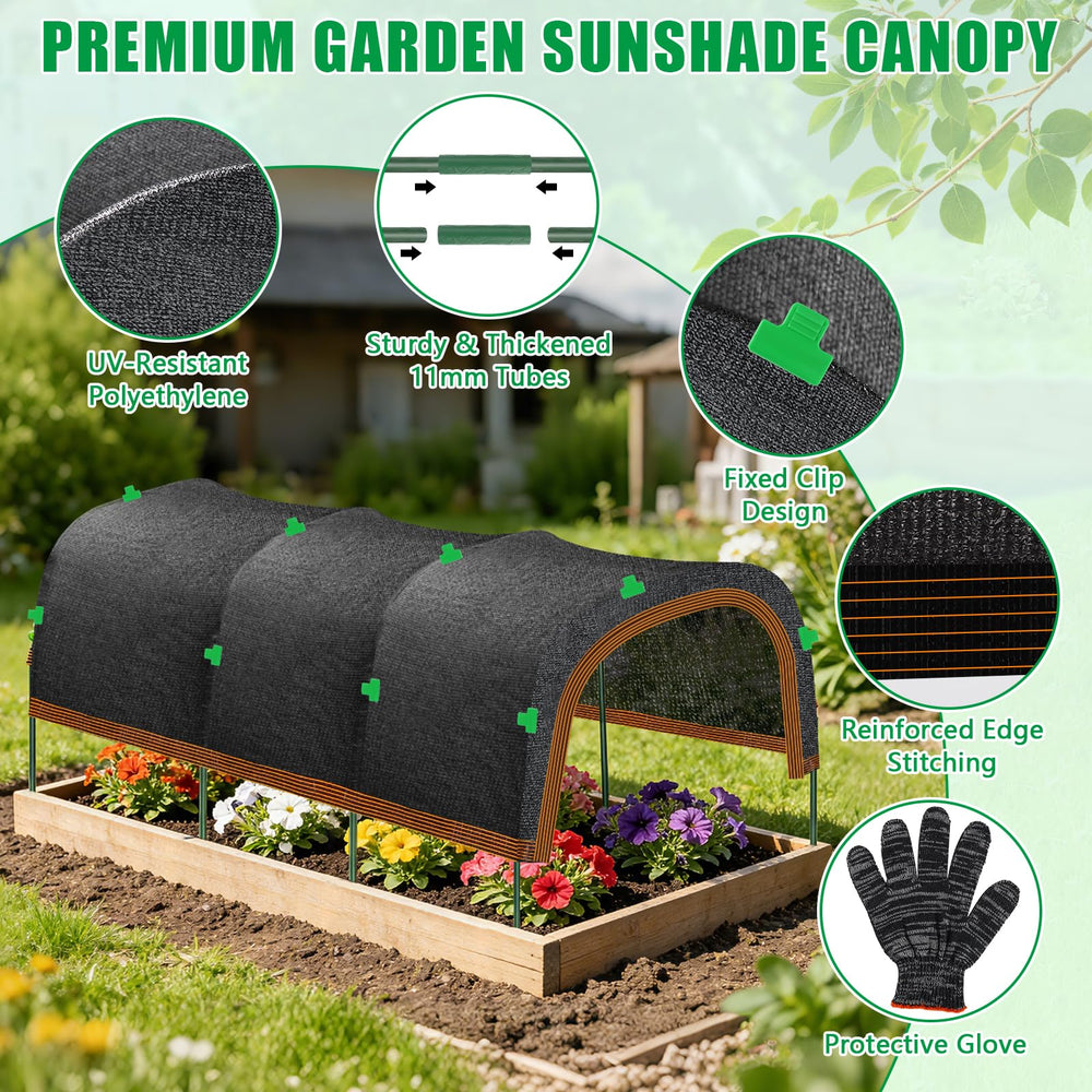 Close-up of KJX Garden Shade Kit heavy-duty hoops