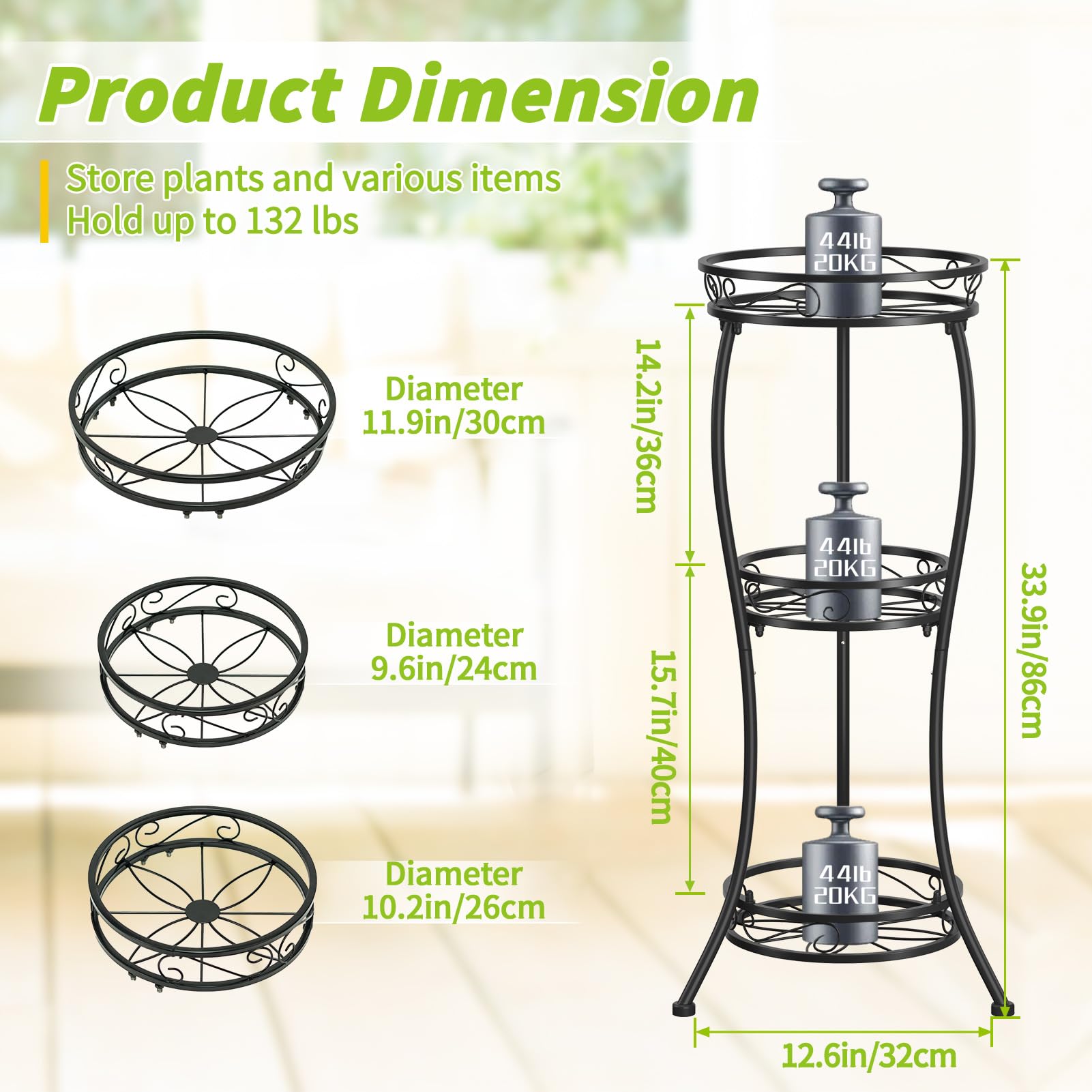 Close-up of KMOTASUO 3 Tier Metal Plant Stand tray