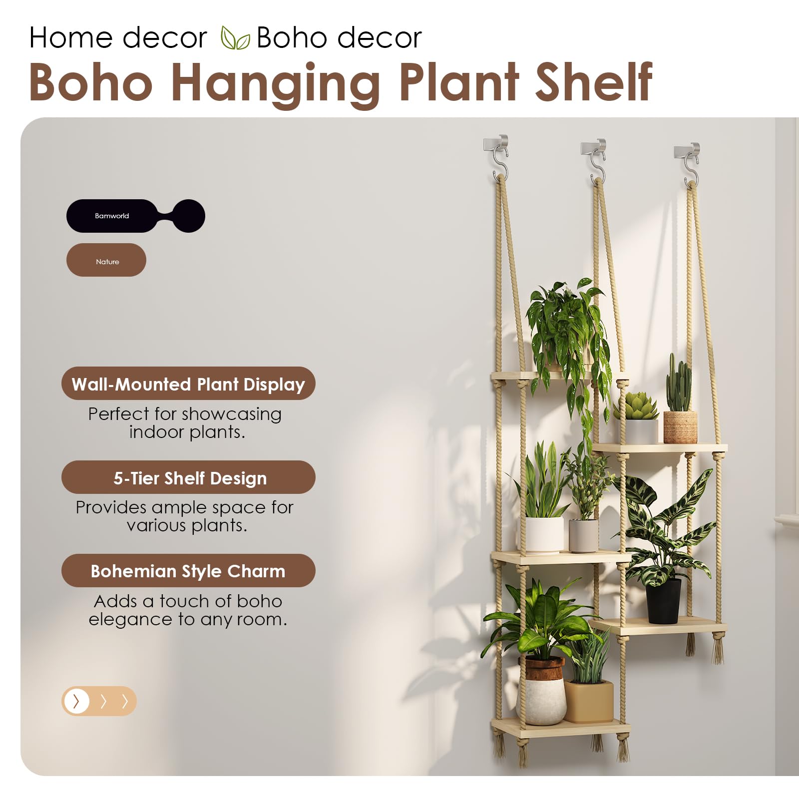 Close-up of knots on Bamworld Hanging Plant Shelf