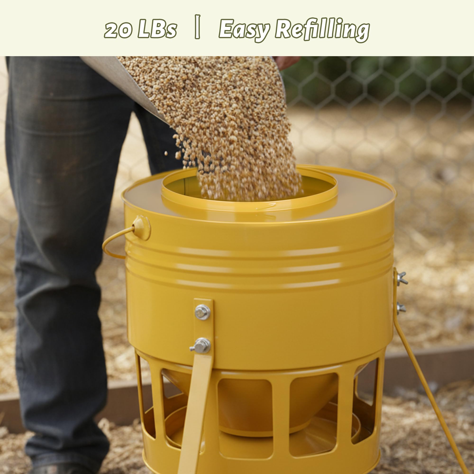 Close-up of KOL Metal Chicken Feeder showing powder-coated finish
