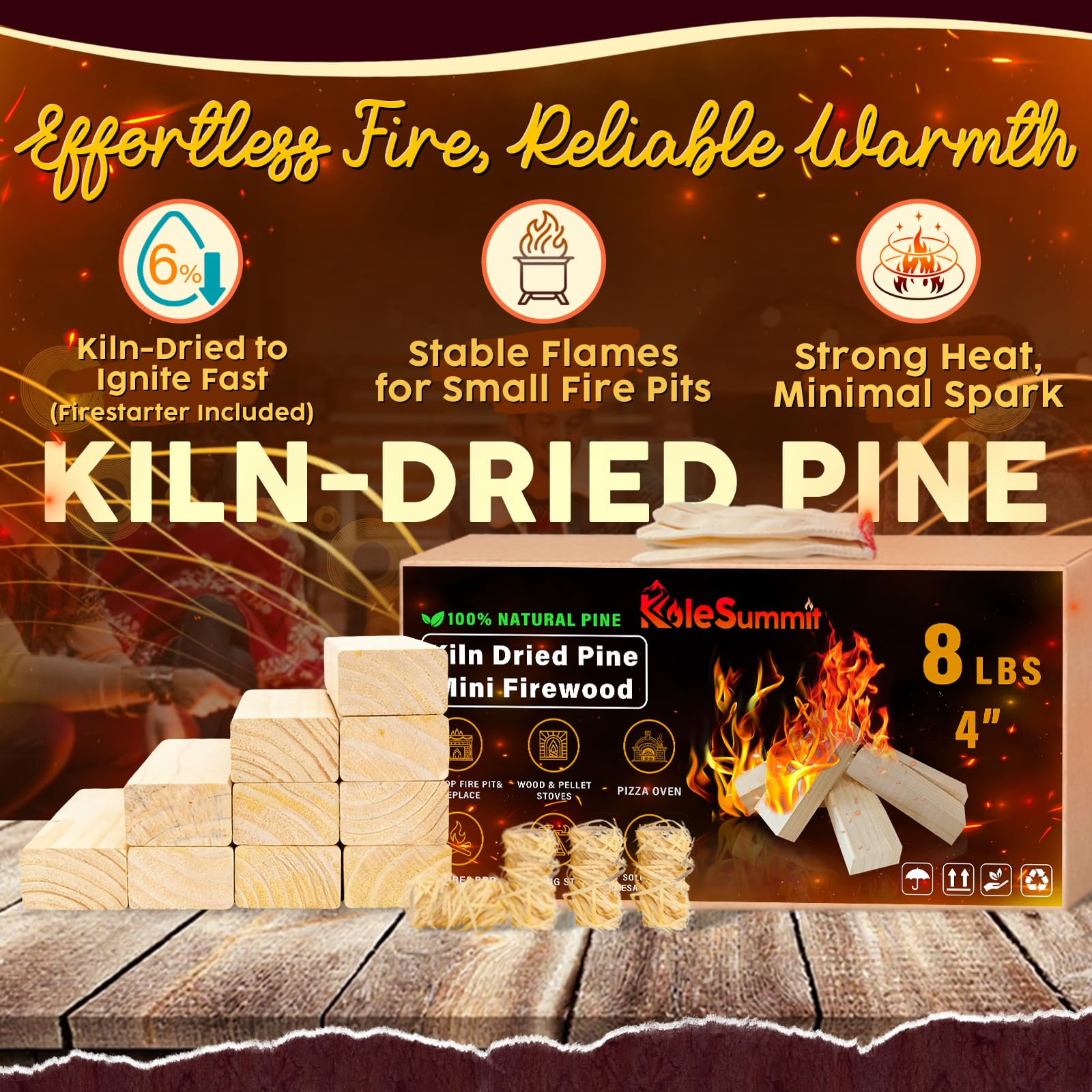 Close-up of KoleSummit Mini Firewood logs showing clean bark-free surface