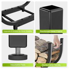 Close-up of KRZKRZ Firewood Rack arched design for easy movement