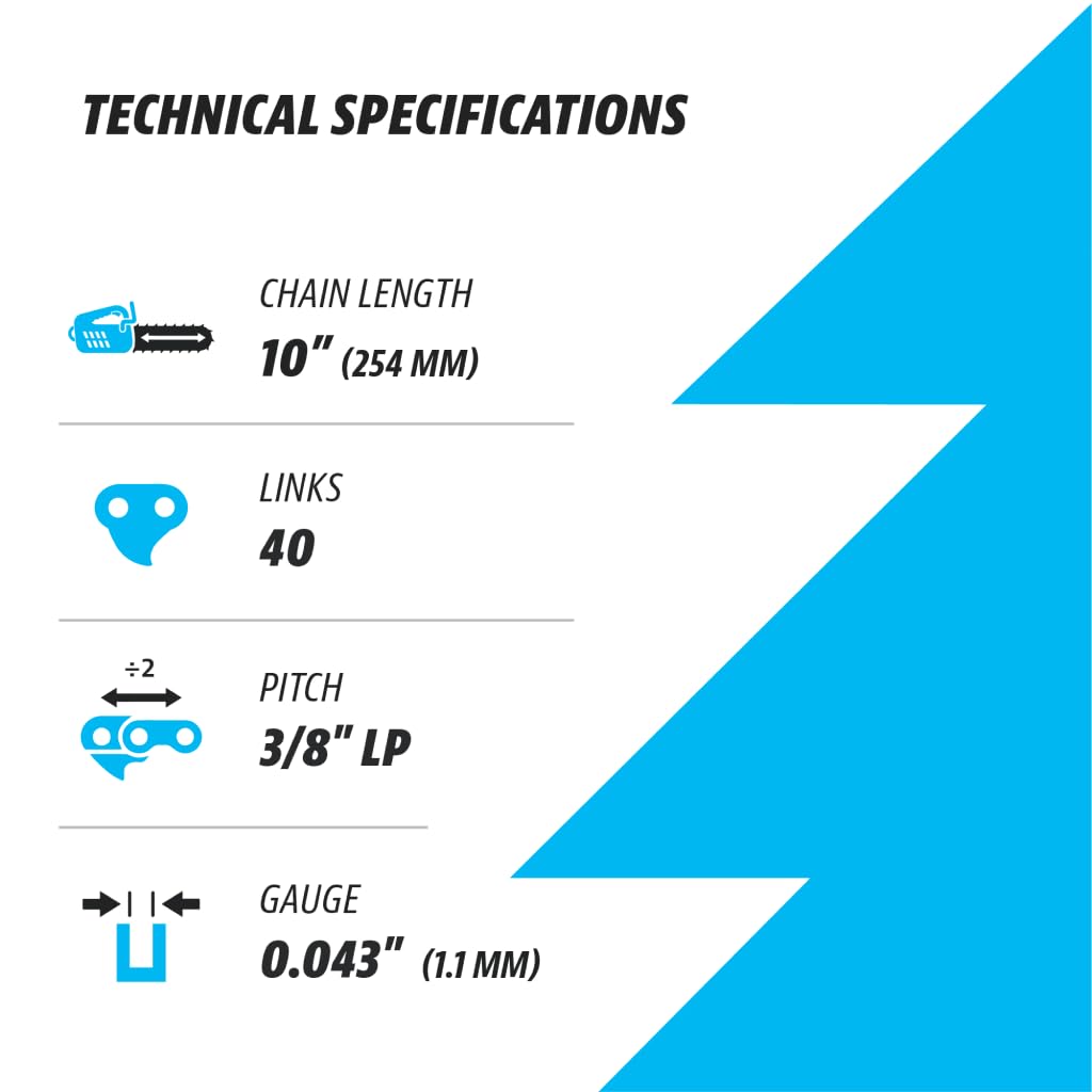 Close-up of KUZA chainsaw chain sharp cutting edge
