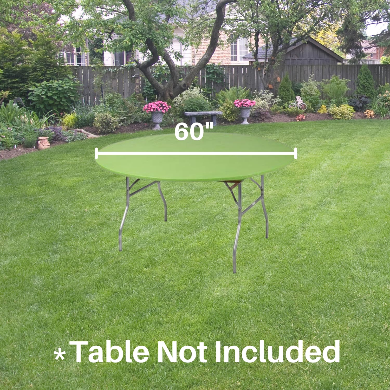 Close-up of Kwik-Covers elastic edge on lime green table cover