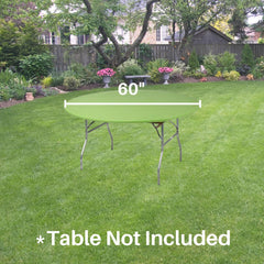 Close-up of Kwik-Covers elastic edge on lime green table cover