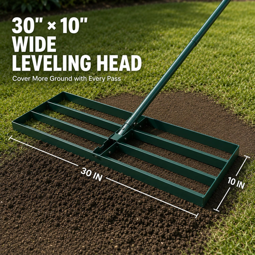 Close-up of KXGBARN Lawn Leveling Rake head showing leveling bars