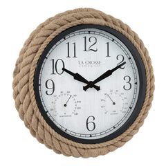 Close-up of La Crosse 14-inch Rowan wall clock's temperature and humidity display