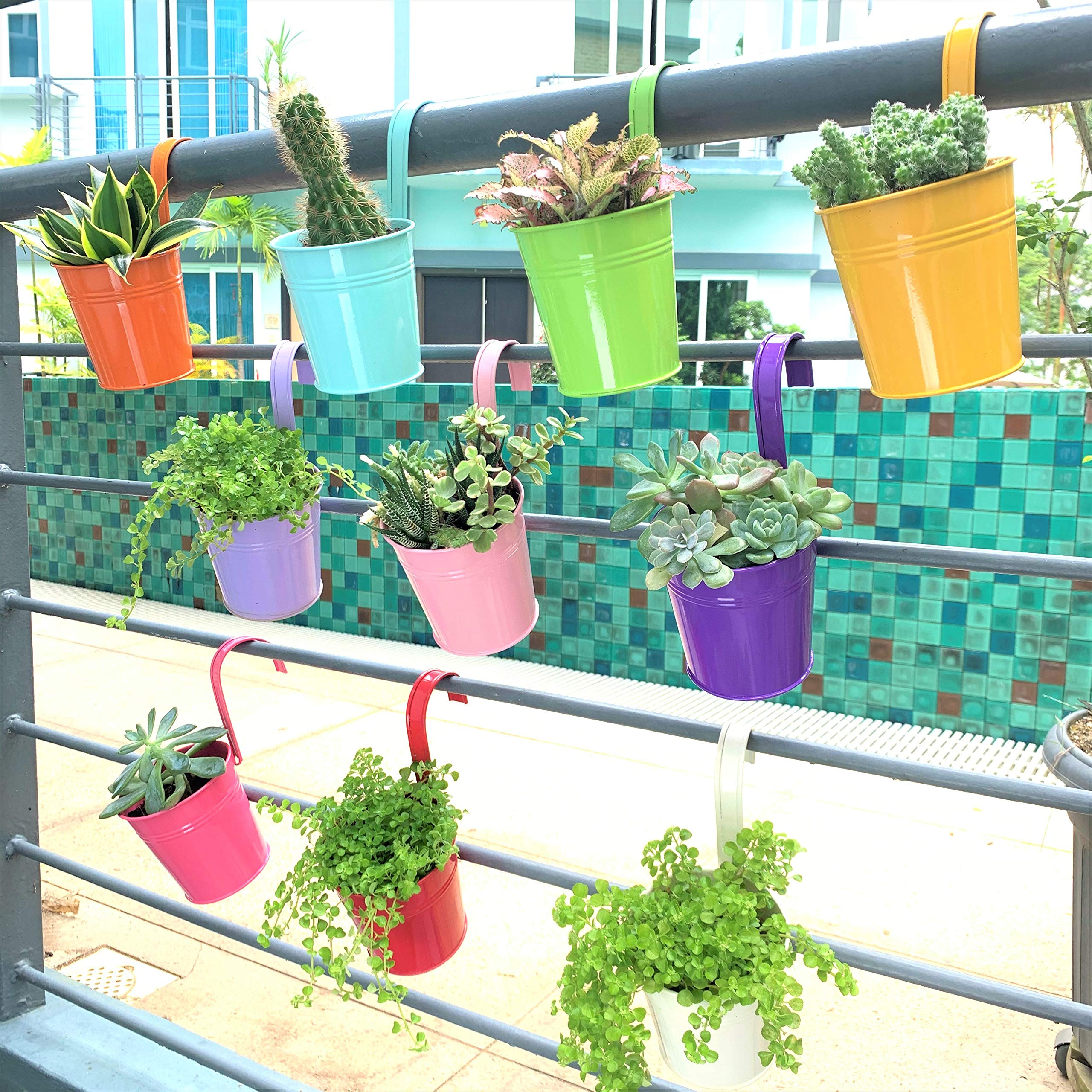Close-up of LáLáGreen 6-inch metal planter in vibrant colours