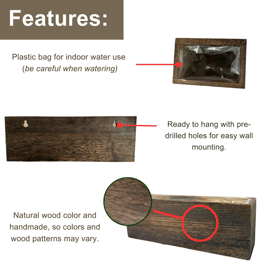 Close-up of LáLáGreen wooden wall planter dimensions