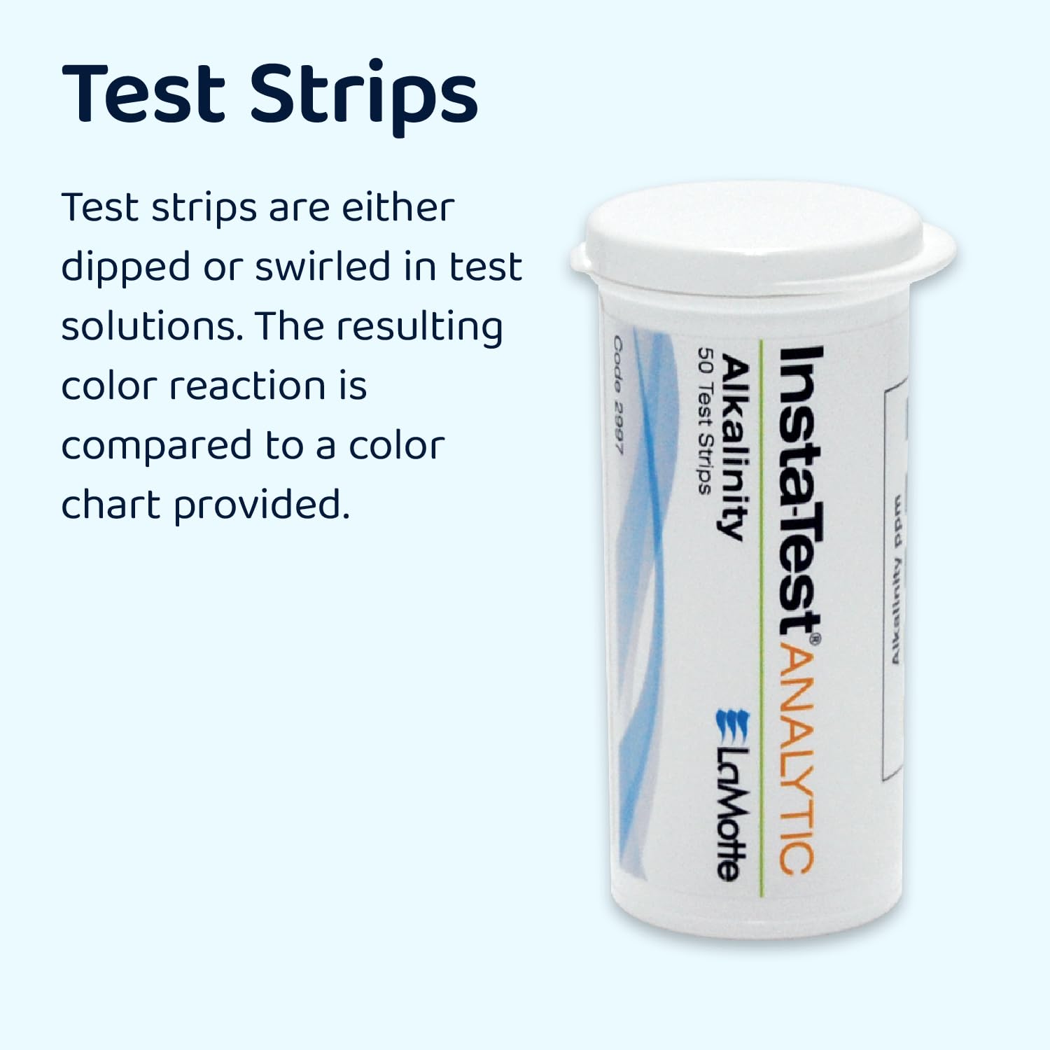Close-up of LaMotte Insta-Test PRO 600 Plus test strips showing measurement pads