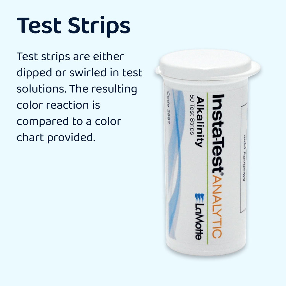 Close-up of LaMotte Insta-Test PRO 600 Plus test strips showing measurement pads