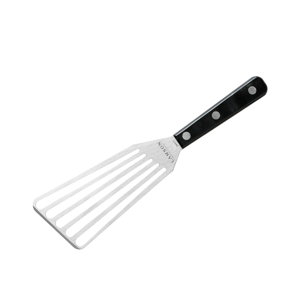 Close-up of Lamson solid turner with POM handle and full-tang stainless steel