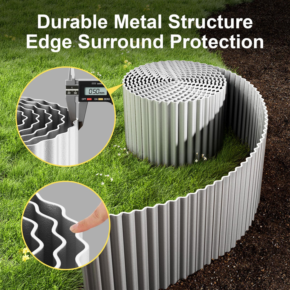 Close-up of Land Guard Corrugated Garden Edging metal texture