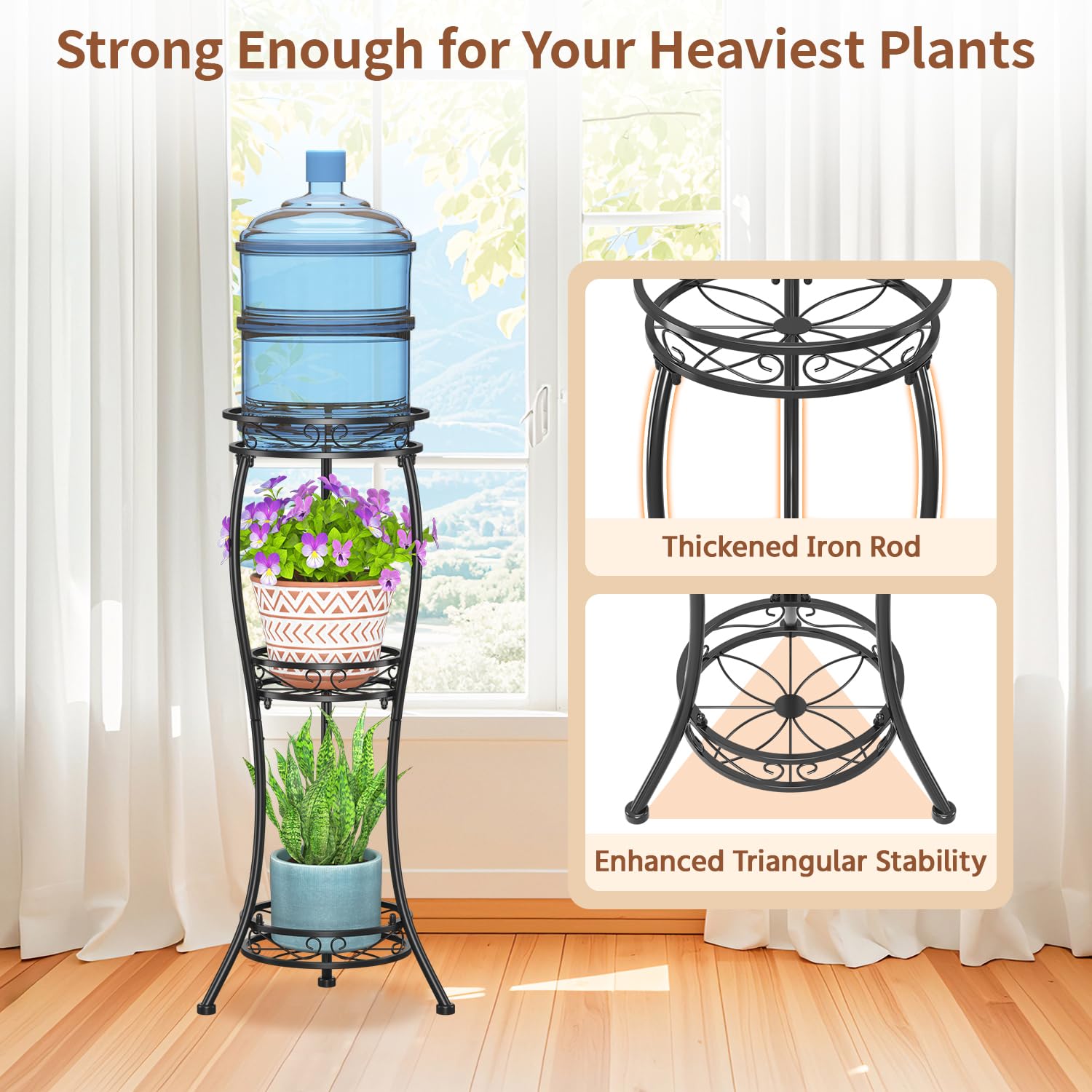 Close-up of LASZOLA 3-Tier Metal Corner Plant Stand's elegant curves